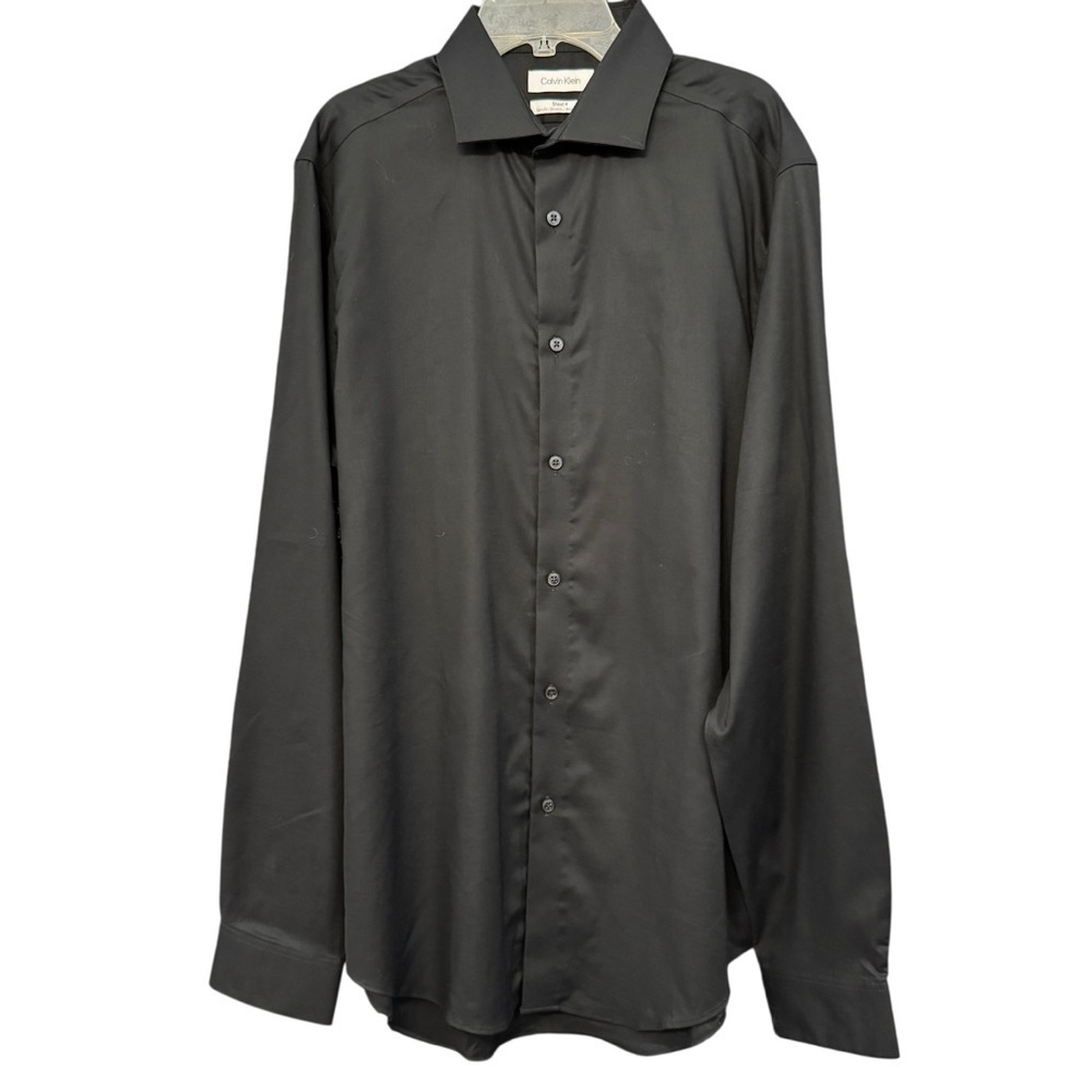 Calvin Klein Steel+ Slim Fit Black Dress Shirt Size L 16 34/35